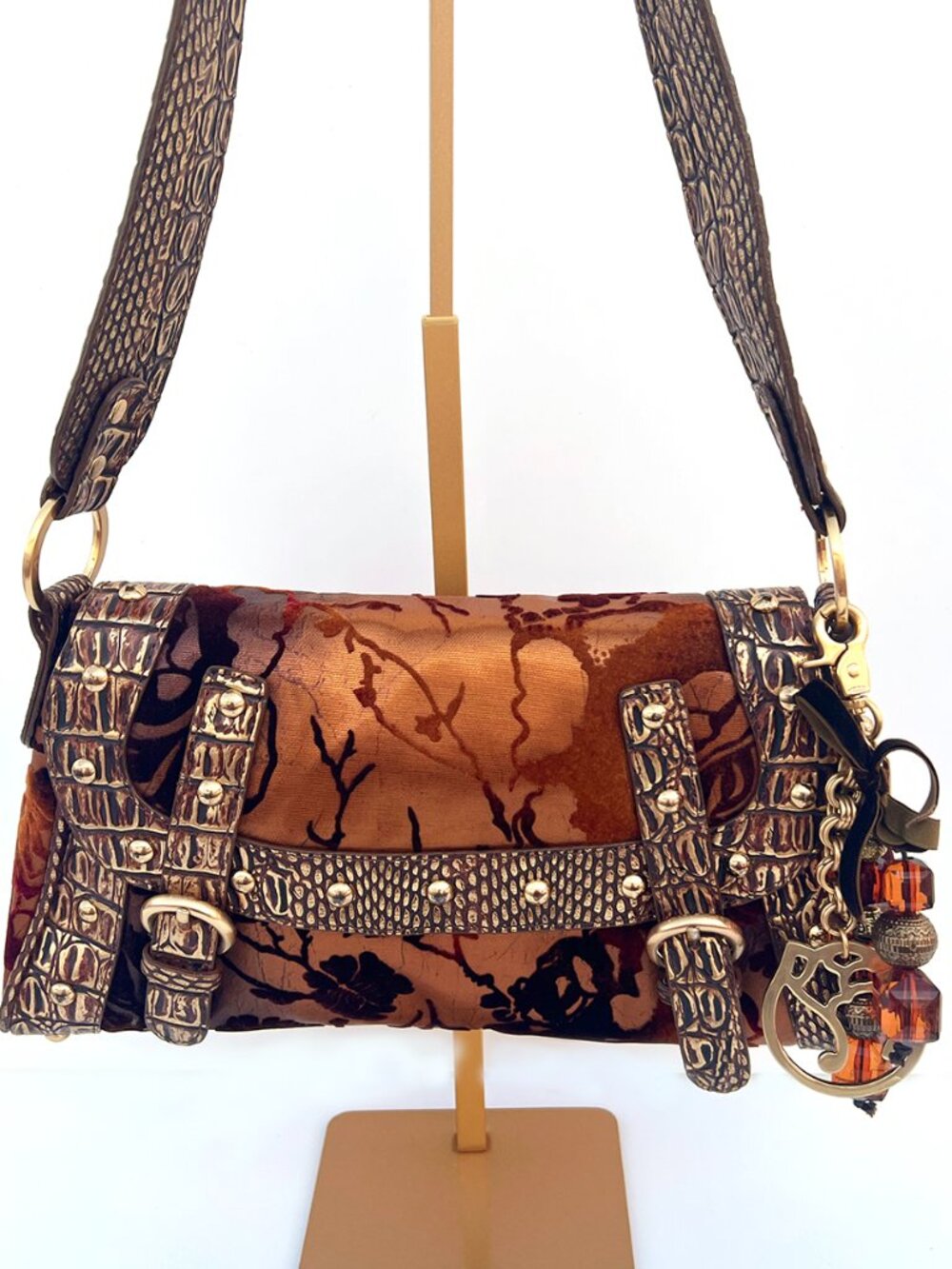Y2K Braccialini Metallic Croc Floral Boho Shoulder Bag Charm